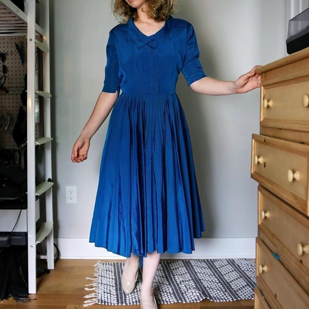 Vintage Mid Century Sapphire Midi Dress